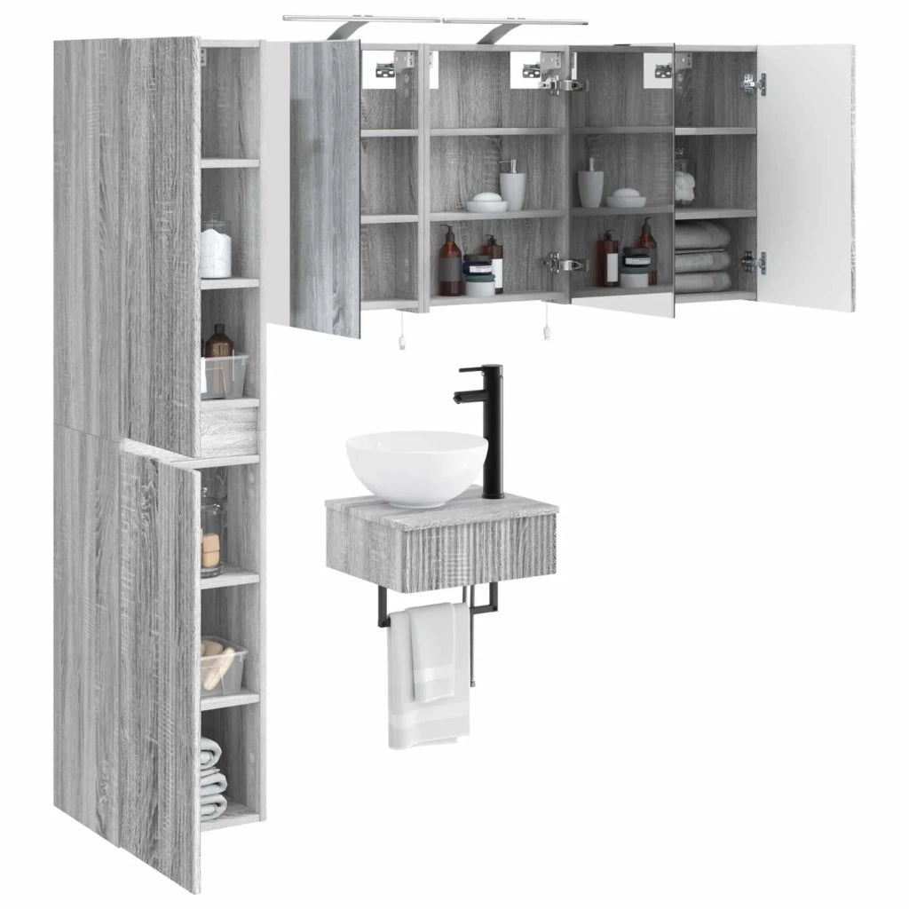 Set di mobili per il bagno 5 pcs Sonoma grigio 3407244