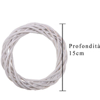Set 12 Coroncine Bianche di Rattan Larghezza 15 cm