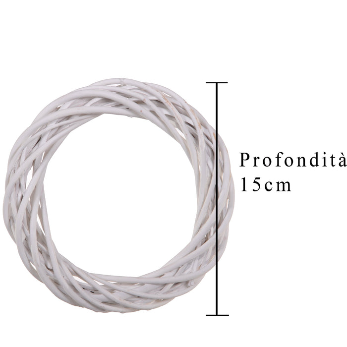 Set 12 Coroncine Bianche di Rattan Larghezza 15 cm