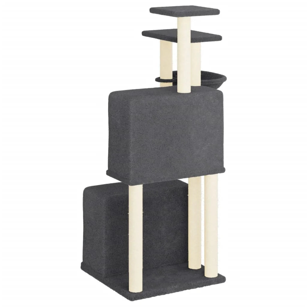 Tiragraffi per gatti torre per arrampicata giocattolo piattaforma per arrampicata con tiragraffi in sisal scuro 122 cm grigio 02_0022650