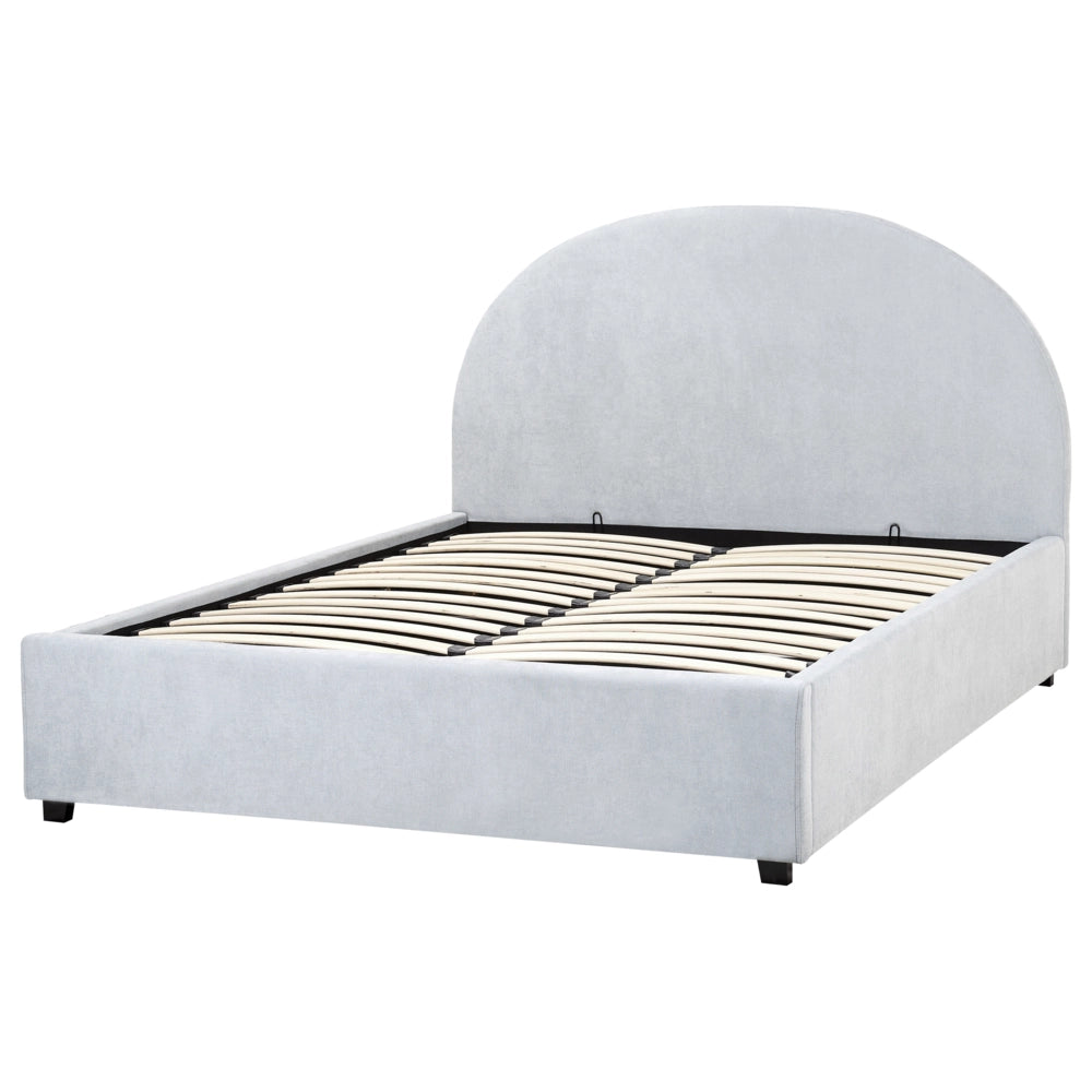 Letto contenitore matrimoniale in tessuto di ciniglia imbottito tessuto azzurro retrò minimalista 140 x 200