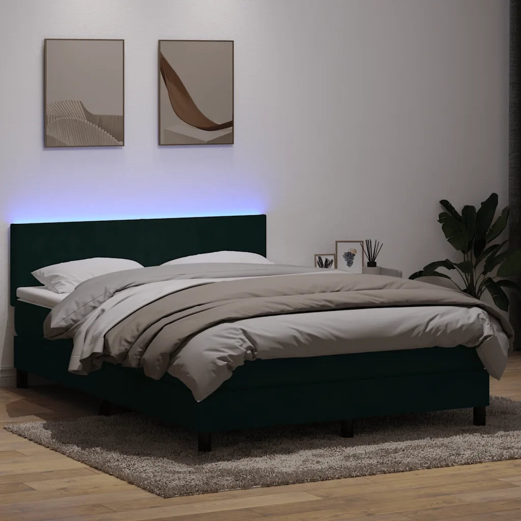Letto a Molle con Materasso e LED Verde Scuro 160x220 cm Velluto 3316746