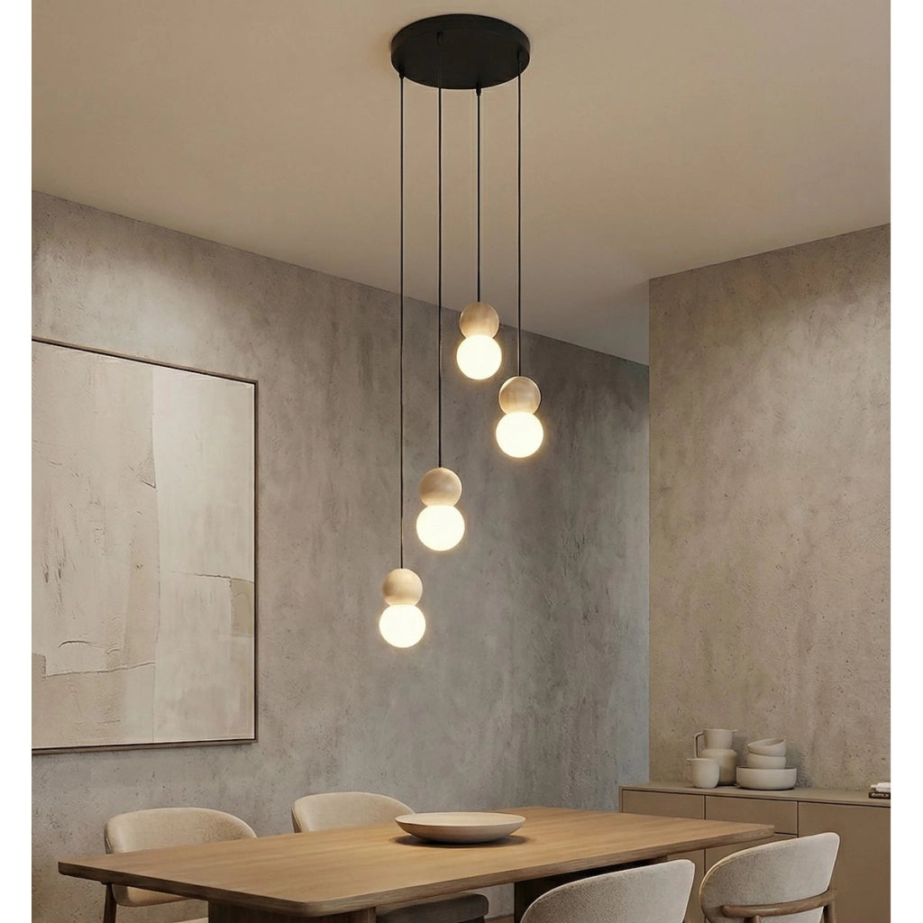 Lampada a sospensione LOOP in acciaio nero e legno naturale