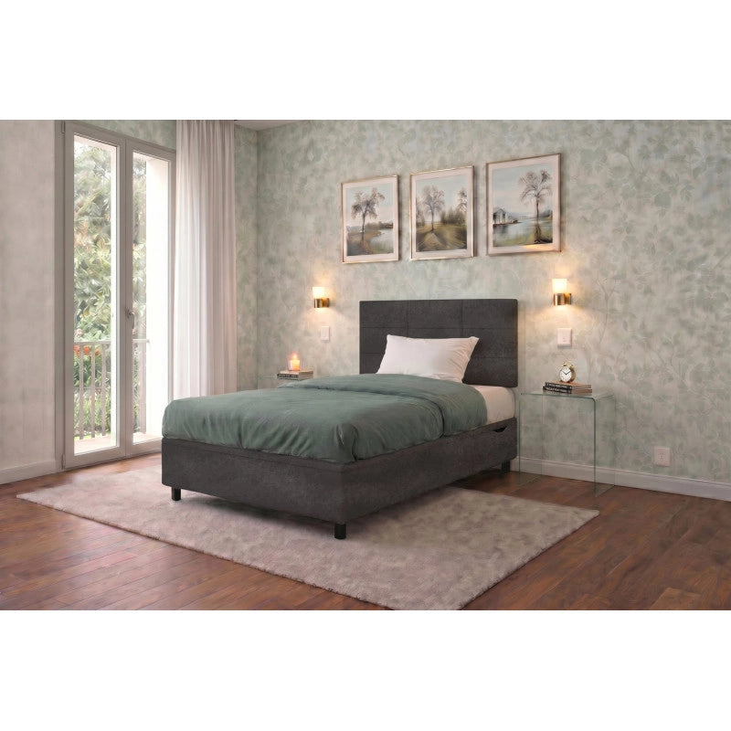 Letto imbottito Piazza e mezzo 120x200 cm Square - Contenitore,Microfibra,Grigio