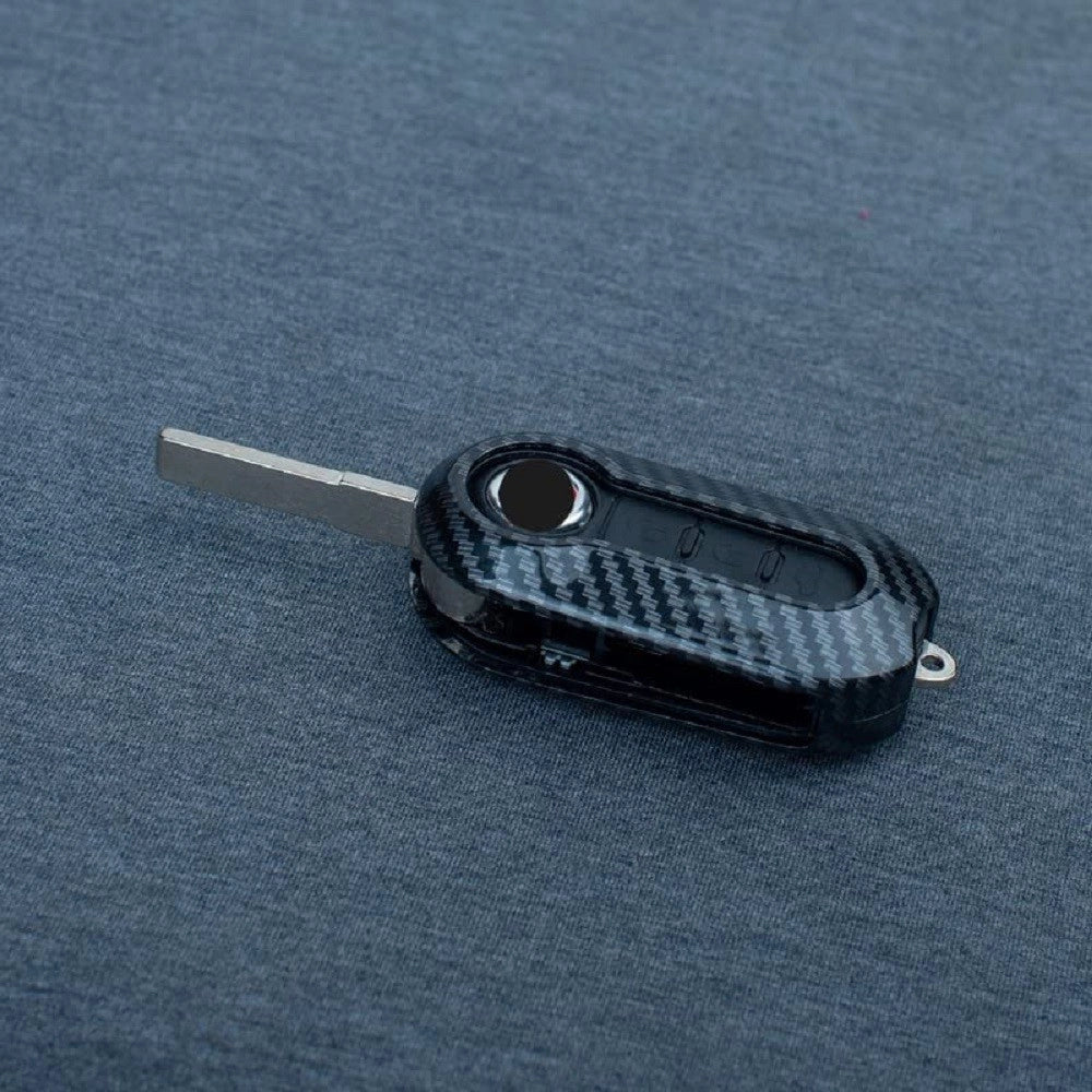 Trade Shop - Guscio Chiave In Carbonio Con Pad 3 Tasti Cover Con Portachiavi Per Fiat Lancia -