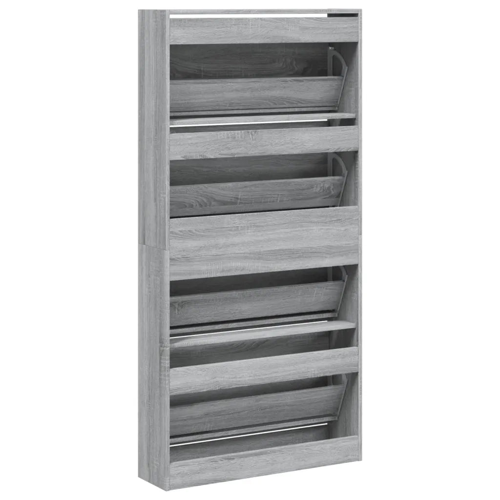 Scarpiera 4 Cassetti Ribaltabili-Scaffale per scarpe Grigio Sonoma 80x21x163,5 cm