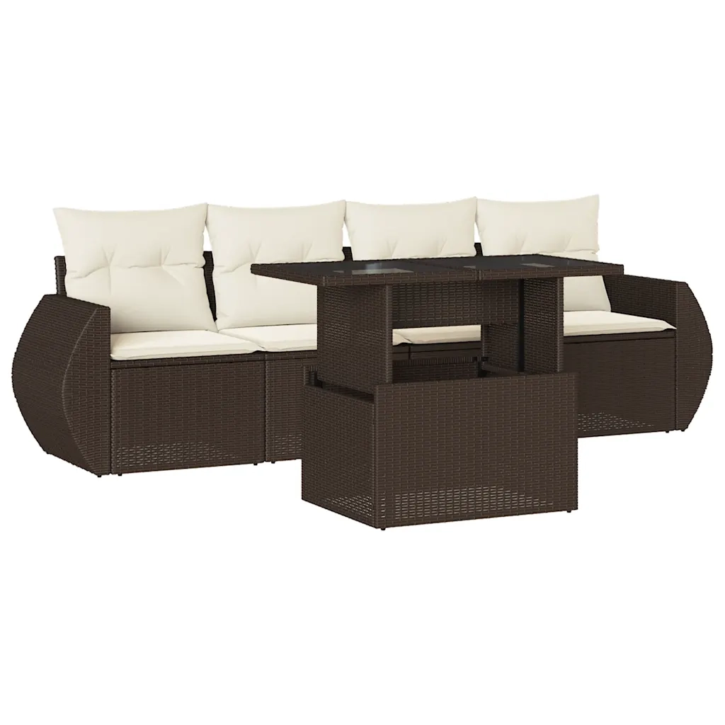 vidaXL Set Divano da Giardino 5 pz con Cuscini Marrone in Polyrattan