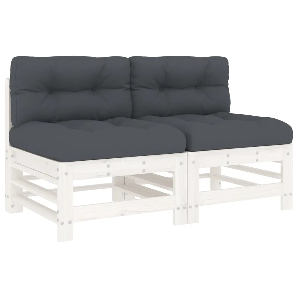 Divano componibile-Divani Centrali con Cuscini 2 pz Legno Massello di Pino Bianco 248160