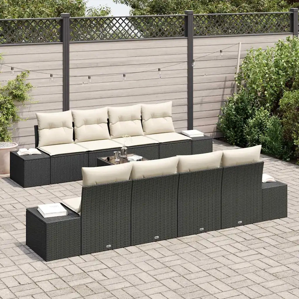 Set Divano da Giardino 8 pcs Nero e Crema polyrattan