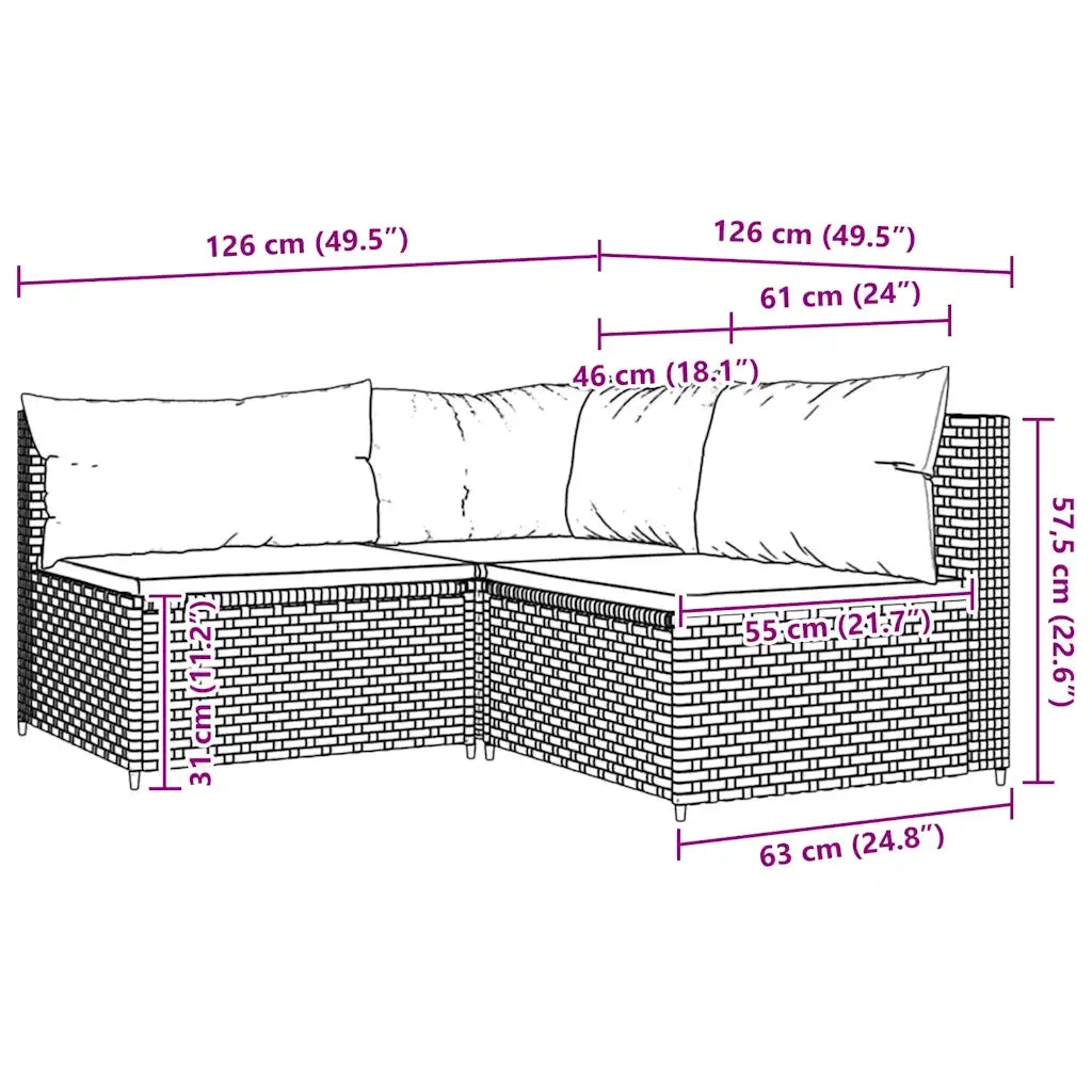 Set Mobili da Giardino 3 pz con Cuscini in Polyrattan Marrone CFW5979427