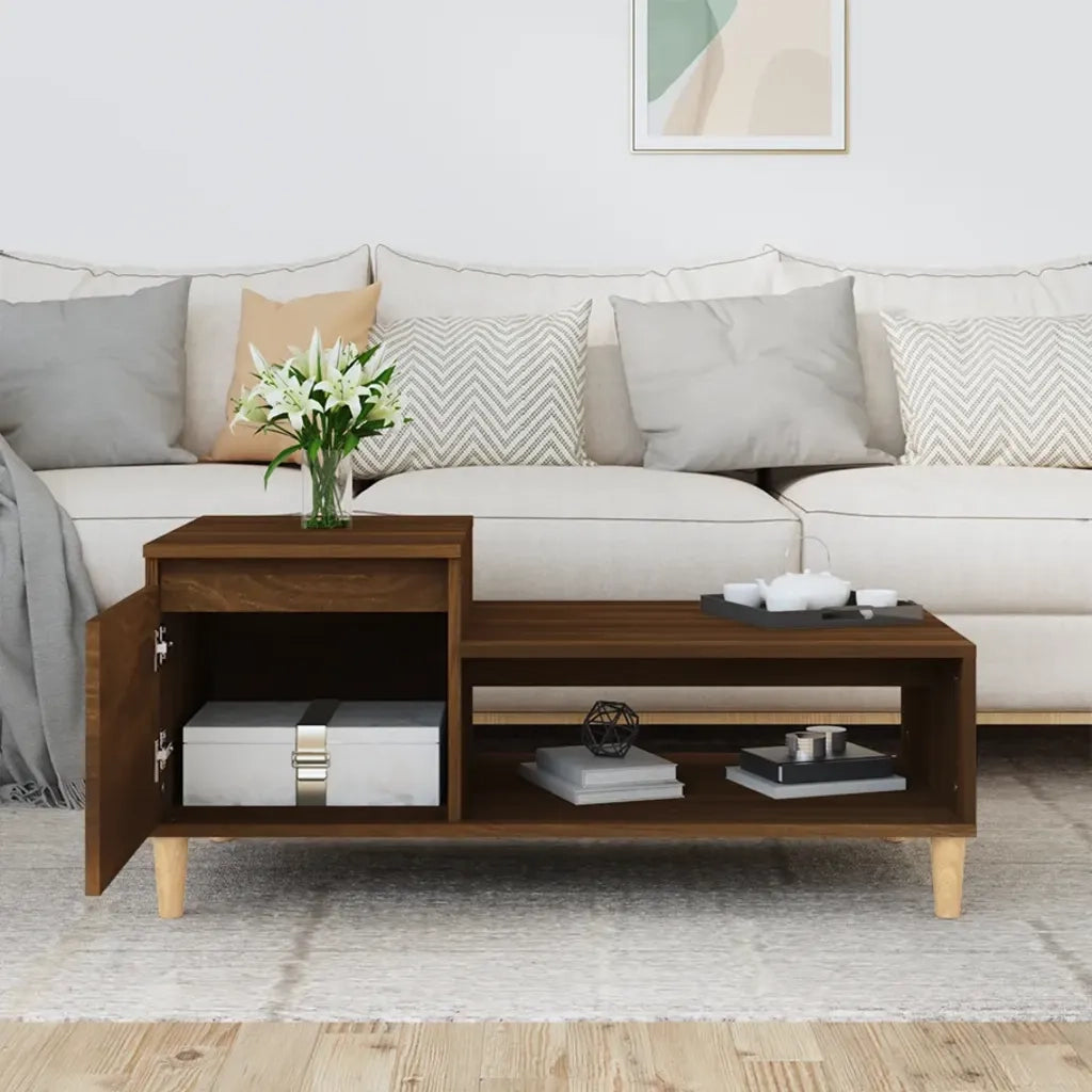 Tavolino da Salotto-Tavolino da soggiorno-Tavolo Rovere Marrone100x50x45cm Legno Multistrato 828863