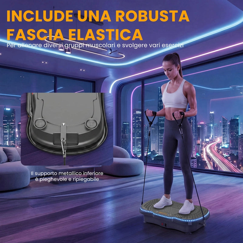 Pedana Vibrante per Fitness Domestico | 200 Livelli, 5 Programmi | Bluetooth | Stabile e Silenziosa | Bande di Resistenza | Max 150 kg