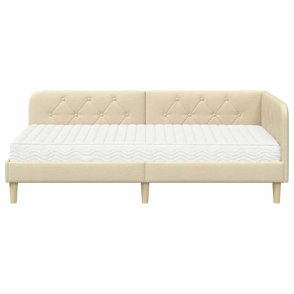 Cornice del letto ad angolo Crema 90 x 190 cm Tessuto