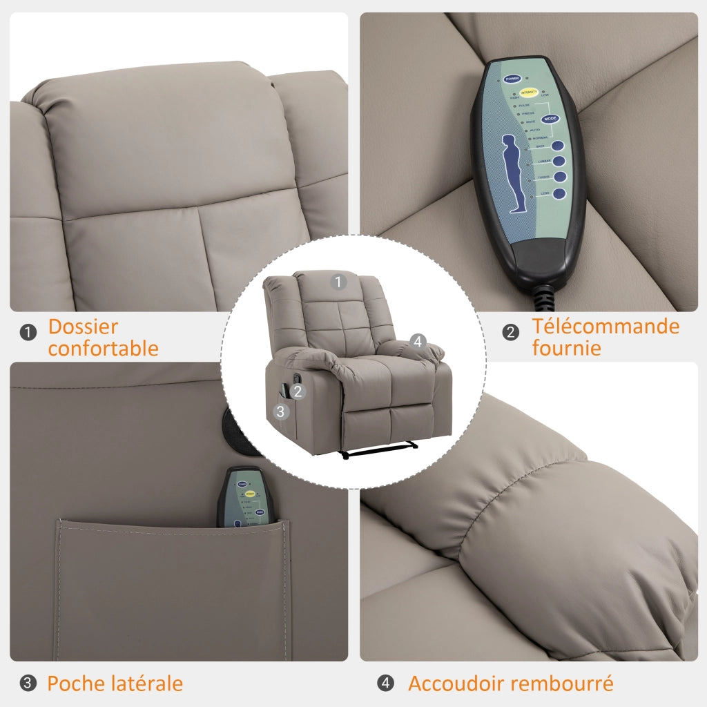 Poltrona relax massaggiante reclinabile ¨C Xylo ¨C rivestimento similpelle grigio con telecomando