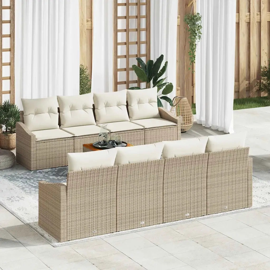 Set Divano da Giardino 9 pcs Beige e Crema polyrattan 3356475