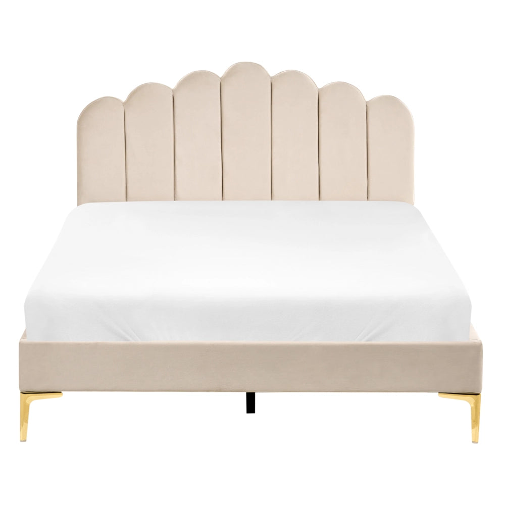 Letto matrimoniale 140 x 200 cm velluto Gambe in metallo beige con testiera e base a doghe