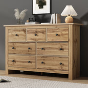 Credenza 152x40x88.5 cm con 7 cassetti e guide scorrevoli; truciolare; naturale