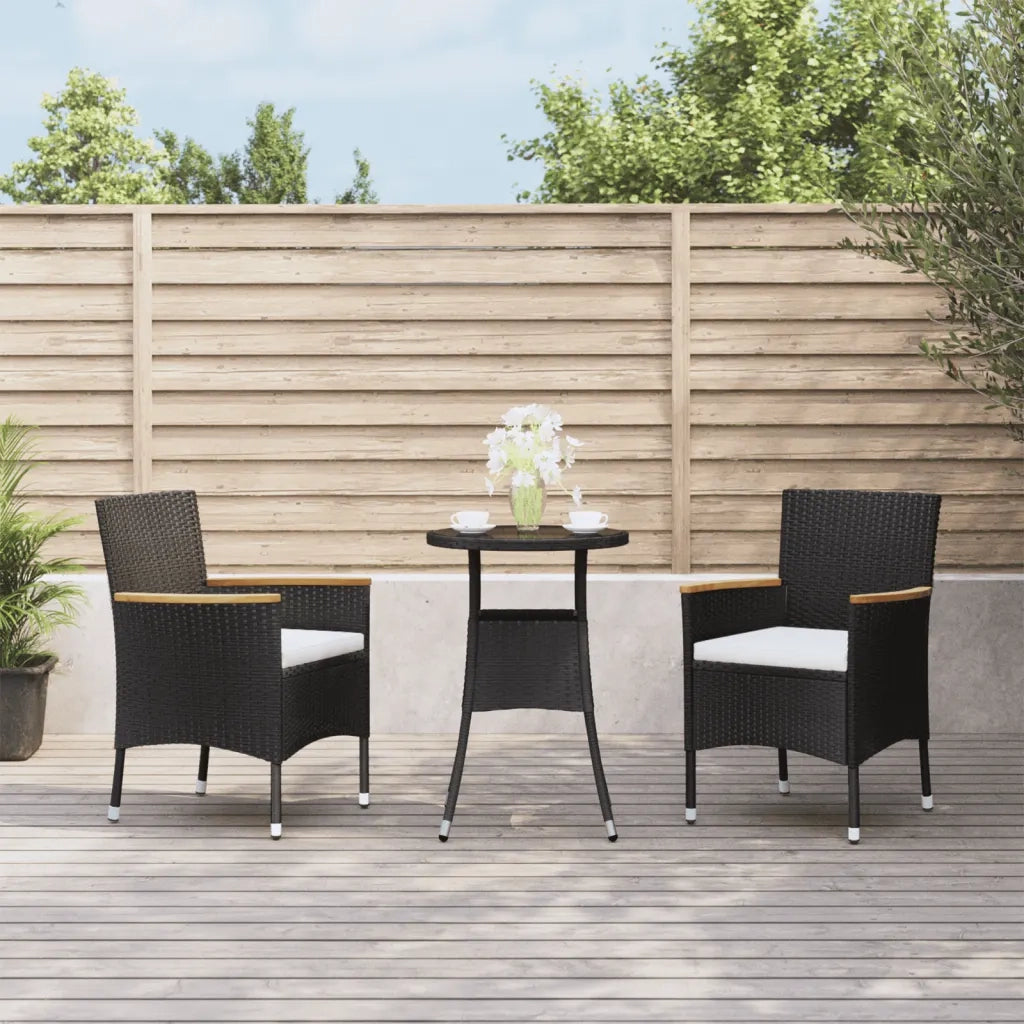 Set BistrÃ² da Giardino 3 pz con Cuscini in Polyrattan Nero