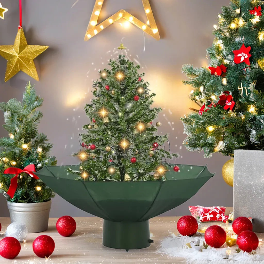 Albero di Natale con Neve e Base a Ombrellone Verde 75 cm 284331