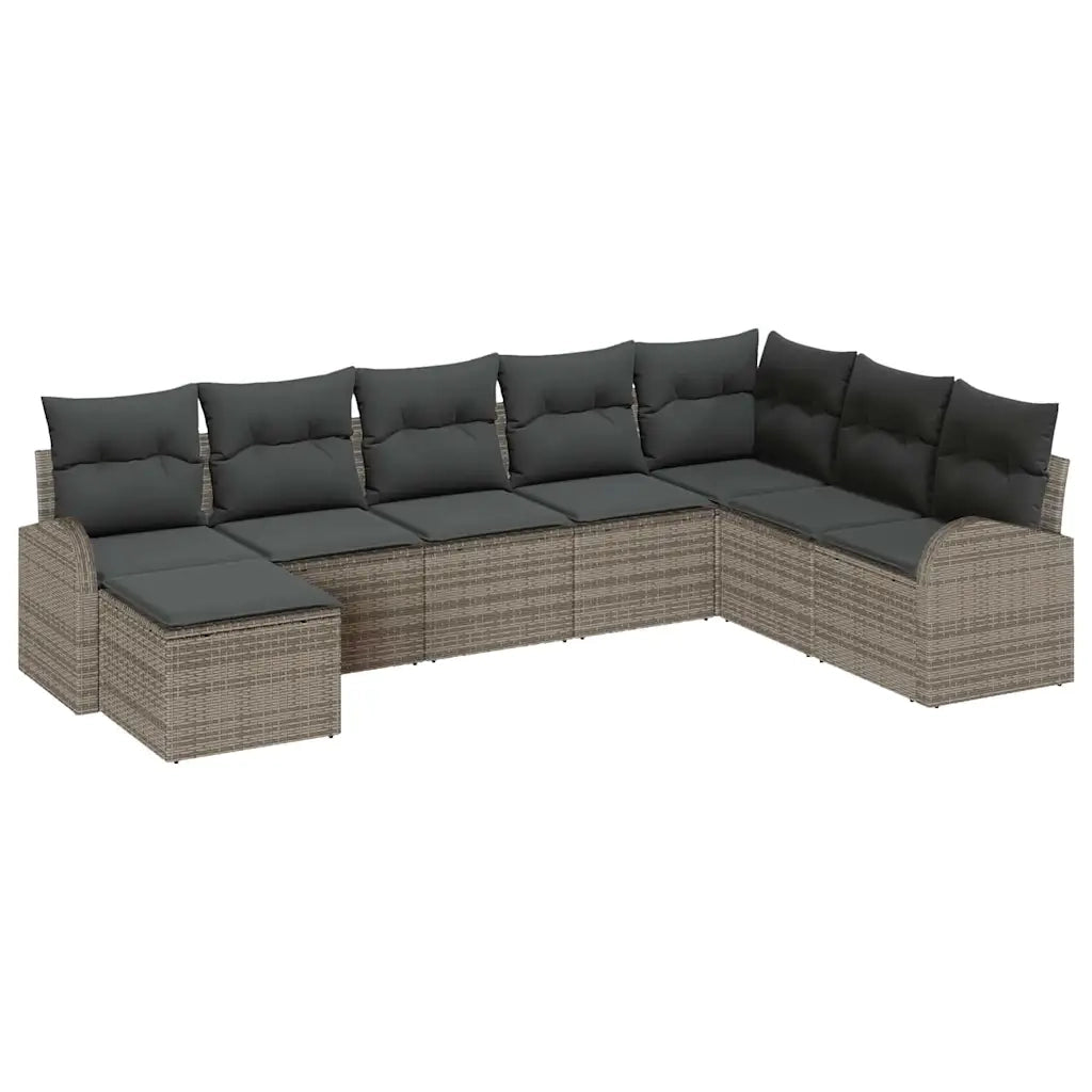Set Divano da Giardino con cuscino 8 pcs Grigio Poly Rattan 3346159