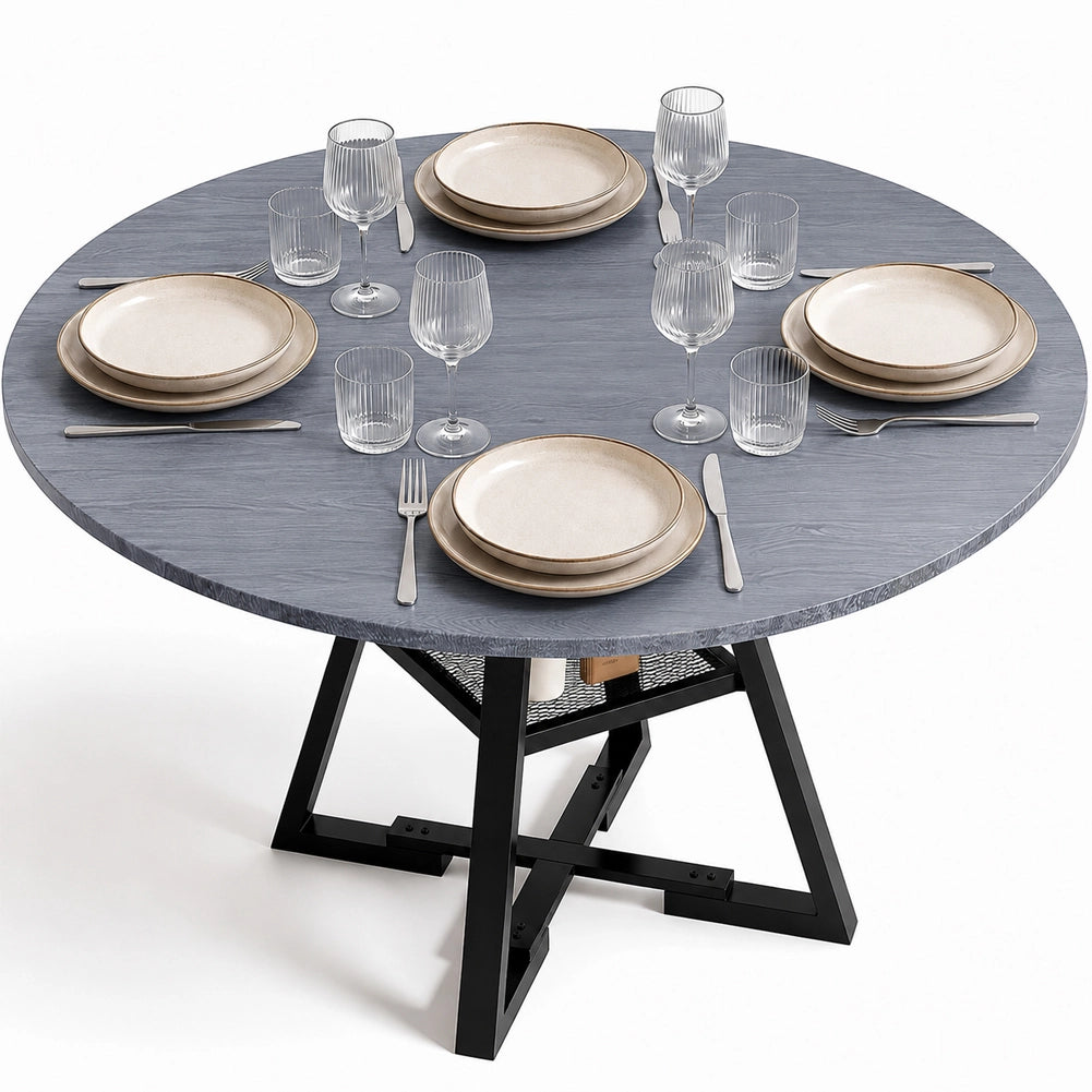 Tavolo per Sala da Pranzo Tondo Grigio con Ripiano Portaoggetti 120x120x76cm