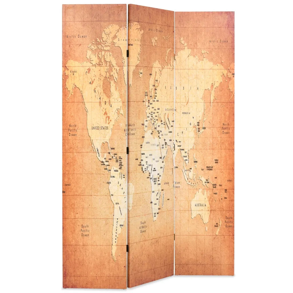 Divisorio Ambienti | Divider per stanze | Paravento Pieghevole 120x170 cm Stampa Mappa del Mondo Giallo