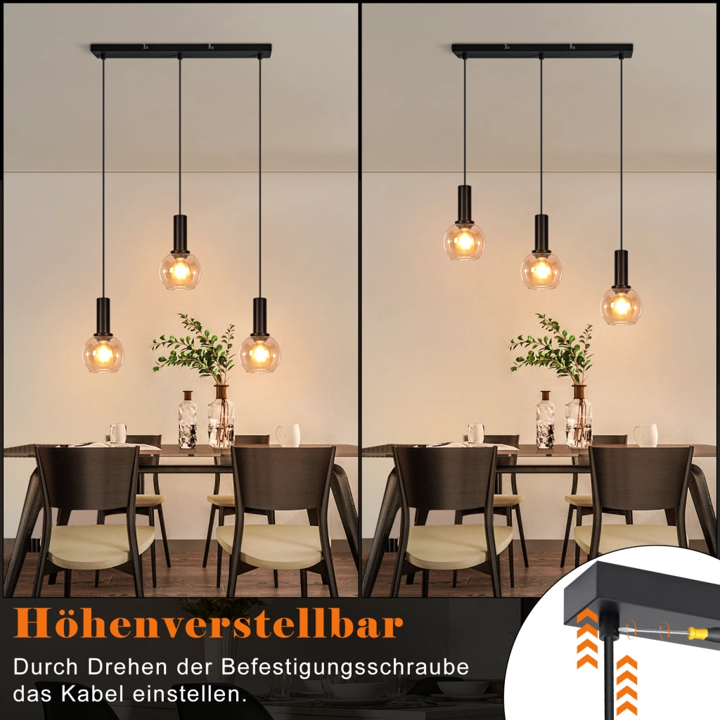 ZMH Lampada a Sospensione 3Luci Vintage in Vetro Oro Altezza Regolabile E27 per Sala da Pranzo Soggiorno Senza Lampadina