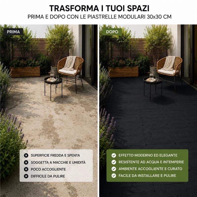 MA MAISON SET DI PIASTRELLE PER PAVIMENTO DA ESTERNO MODELLO EASY ANTRACITE 30,4X30,4X2 H CM - 0,36 M2 36 PEZZI