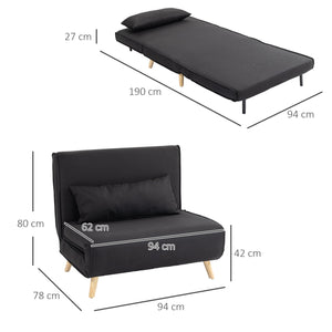 Poltrona Letto con Schienale Reclinabile su 6 Posizioni 94x78x80 cm in Tessuto Nero