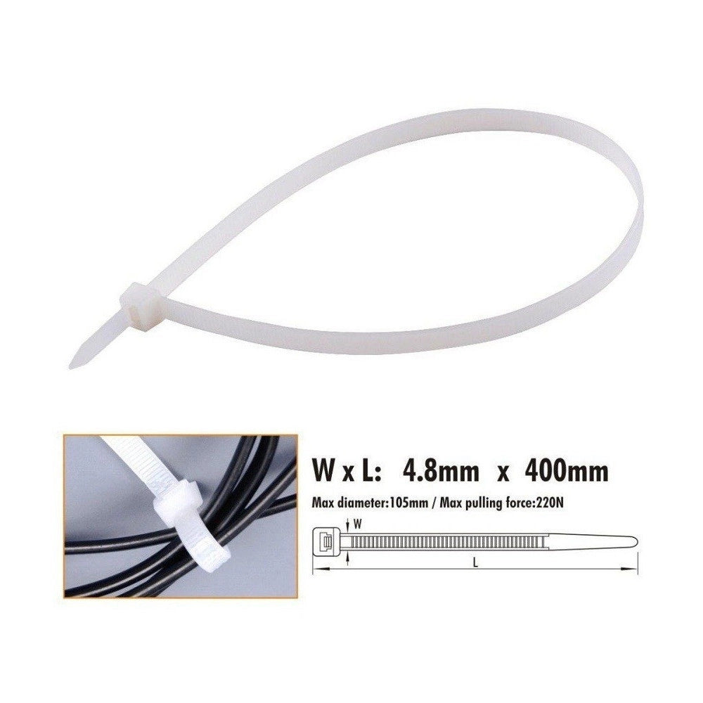 Trade Shop - Set 20pz Fascette Cavi Cavo Bianco Stringenti In Plastica Nylon 4.8x400 Mm 92370 -