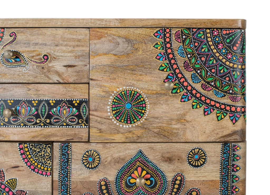 Cassettiera in legno di mango dipinta a mano