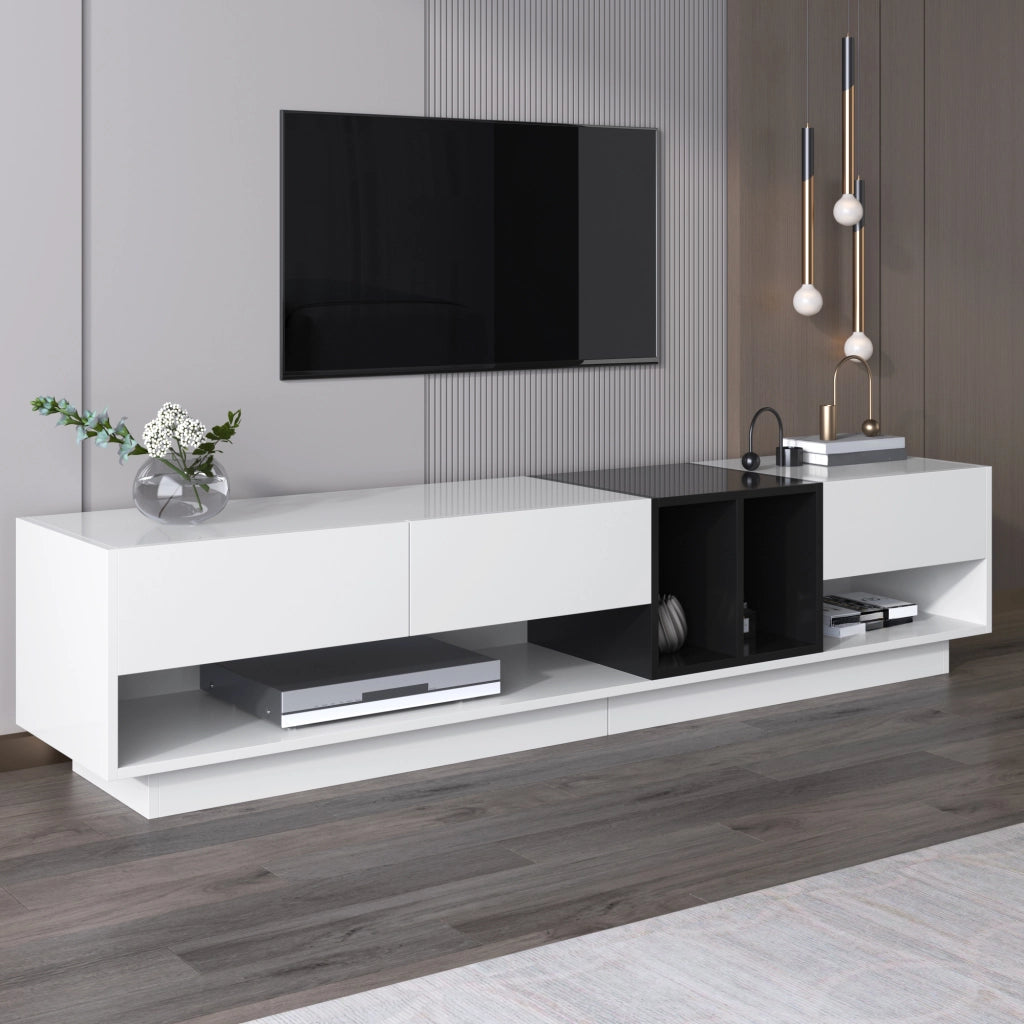 MOBILE TV 190x40x42 cm Bianco e Nero Lucido in Truciolare con 3 Cassetti