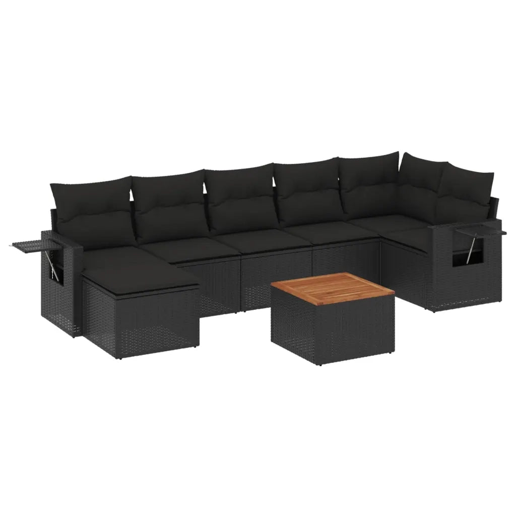 Set Divani da Giardino con Cuscini 8 pz Nero in Polyrattan 3257000