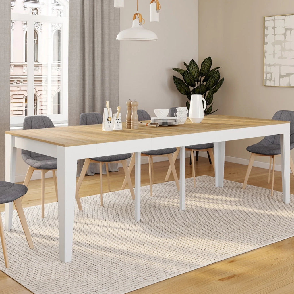 IDMarket - Consolle allungabile MICHEL, 10 posti, 235 cm, legno bianco e impiallacciato faggio