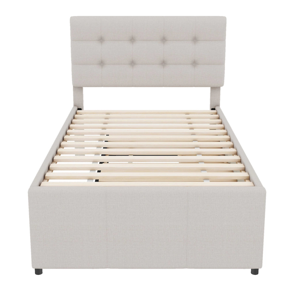 Letto imbottito singolo 90x200 cm con letto estraibile beige