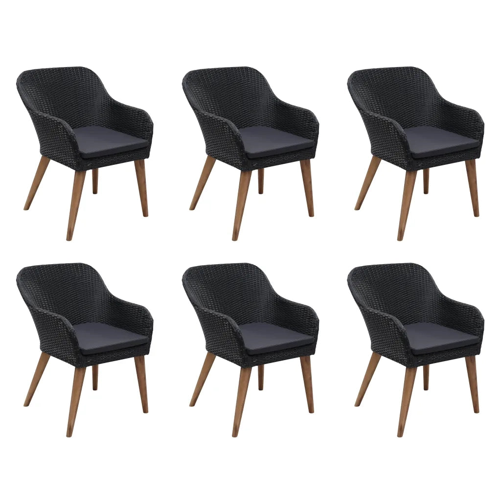 Set da Pranzo da Giardino 7 pz con Cuscini in Polyrattan Nero cod mxl 39822