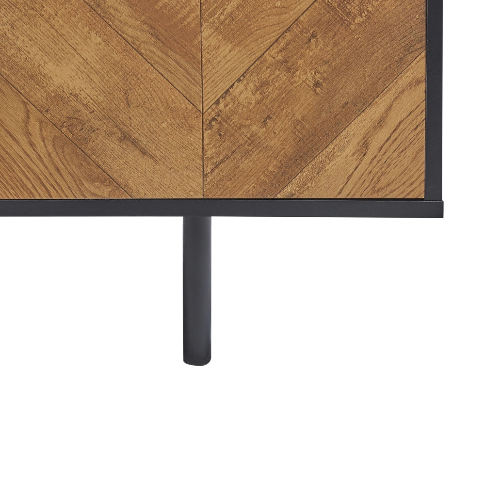 Porta TV in legno chiaro e truciolare Nero fino a 60ʺ con 2 ante in stile industriale