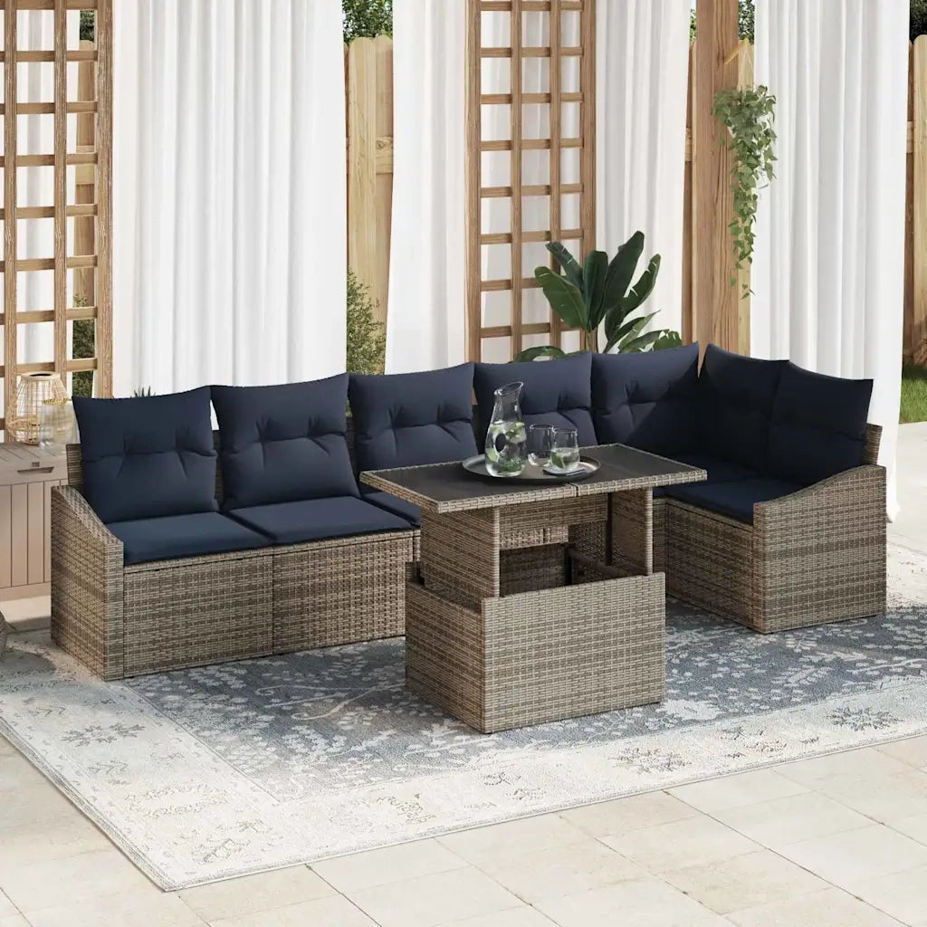 Set Divano da Giardino con cuscino 7 pcs Grigio e Blu Navy 3357758