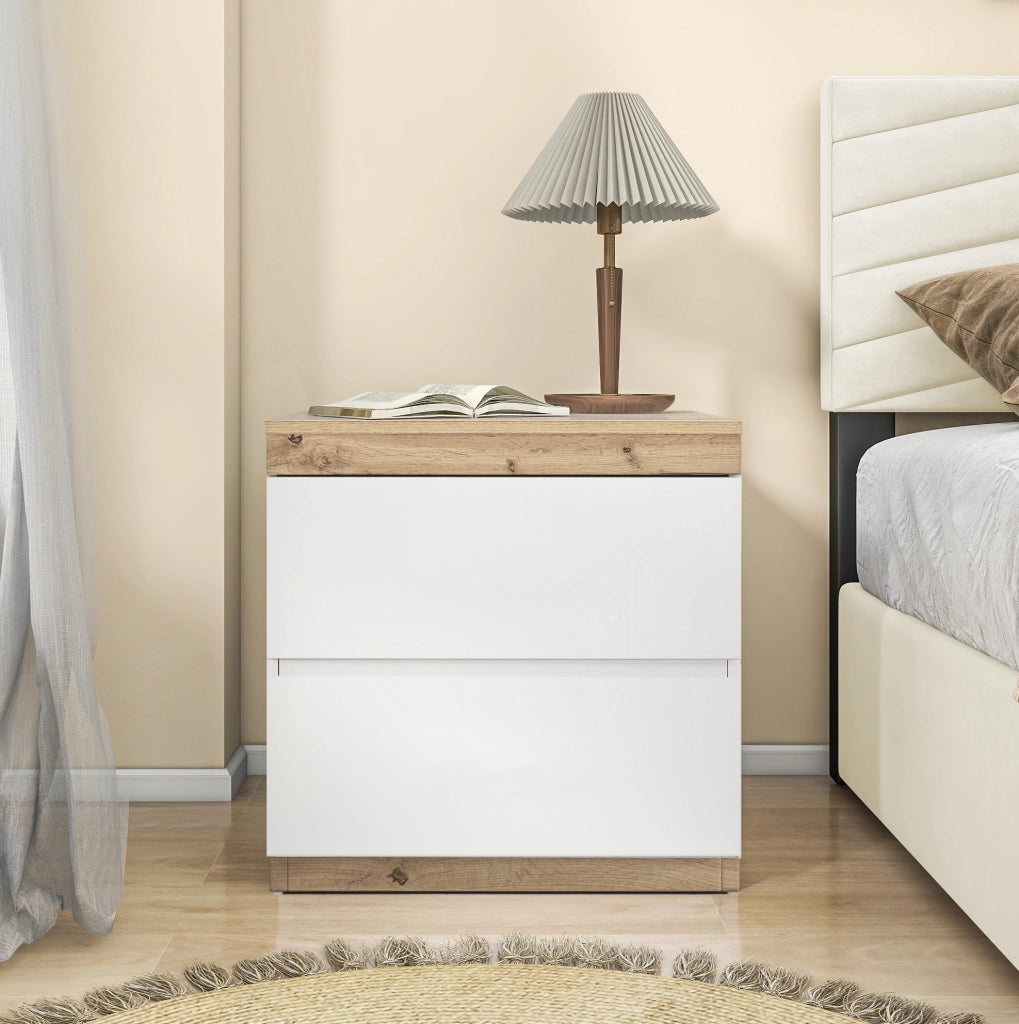 Comodino classico bianco e rovere con 2 cassetti