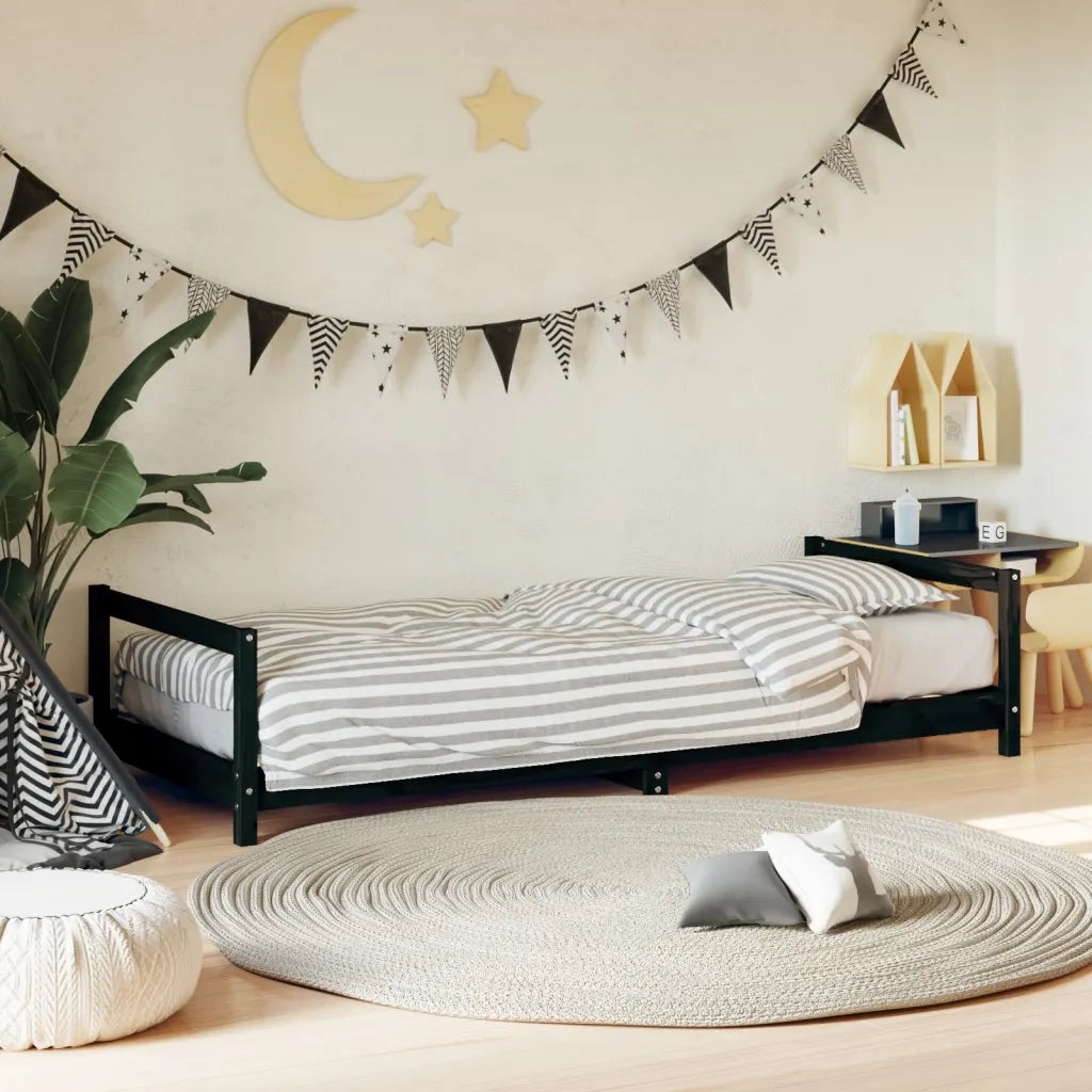 Giroletto per Bambini | Letto Infantile | Lettino Nero 90x190 cm in Legno Massello di Pino