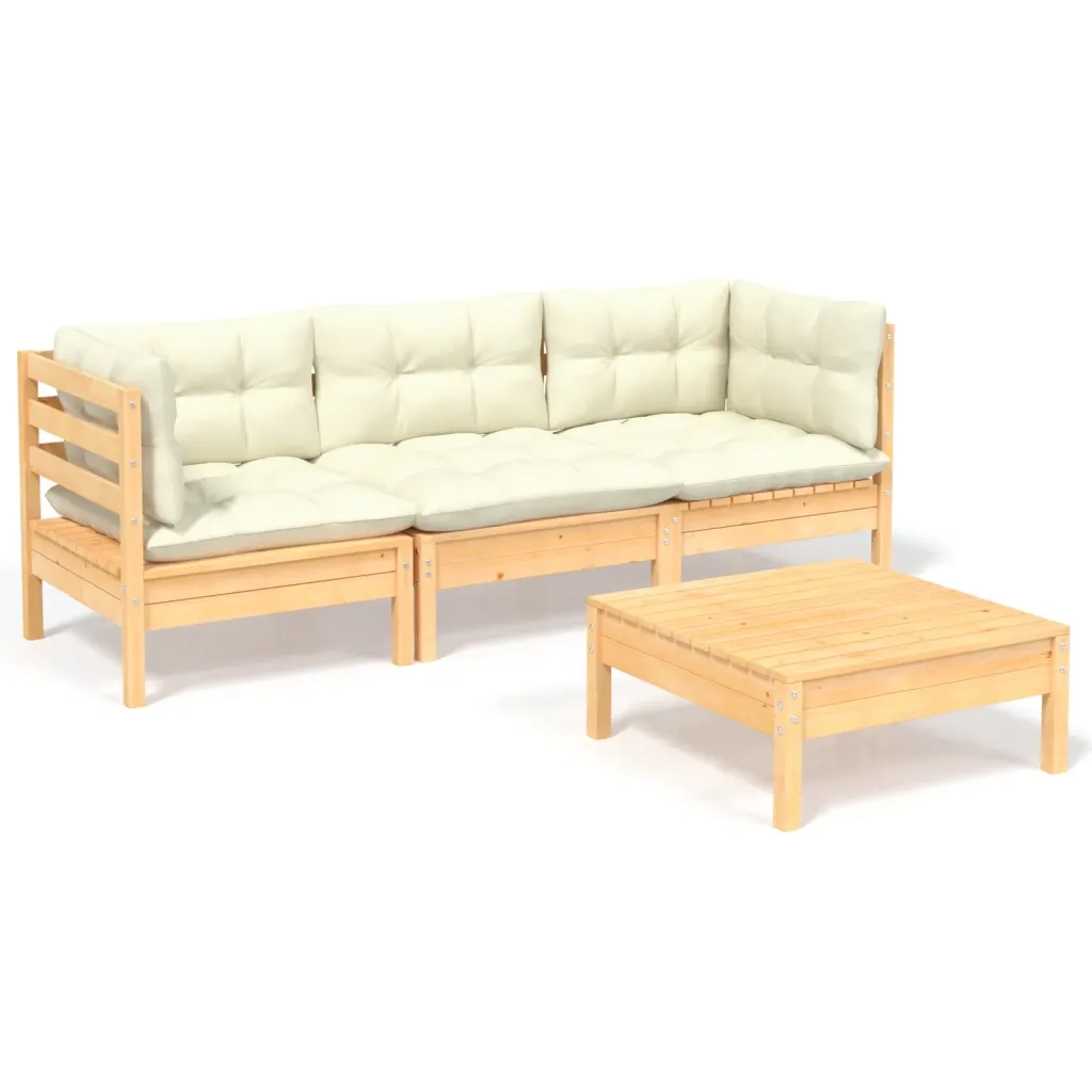 Set Salotto da Giardino 4 pz con Cuscini Crema in Legno di Pino 3096106