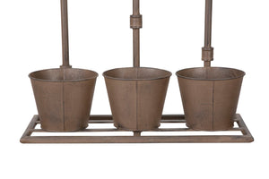 Vasetto Industry Triplo 49x19x48 cm in Ferro Marrone