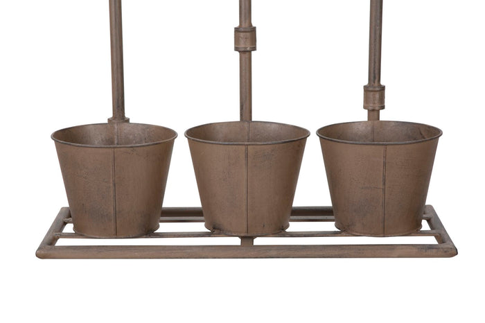 Vasetto Industry Triplo 49x19x48 cm in Ferro Marrone