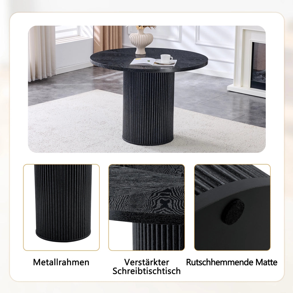 Tavolo da Pranzo Rotondo in MDF per 4-6 Persone ¨C Xylo ¨C Nero, Gambe a Colonna con Supporto in Metallo, 100 cm