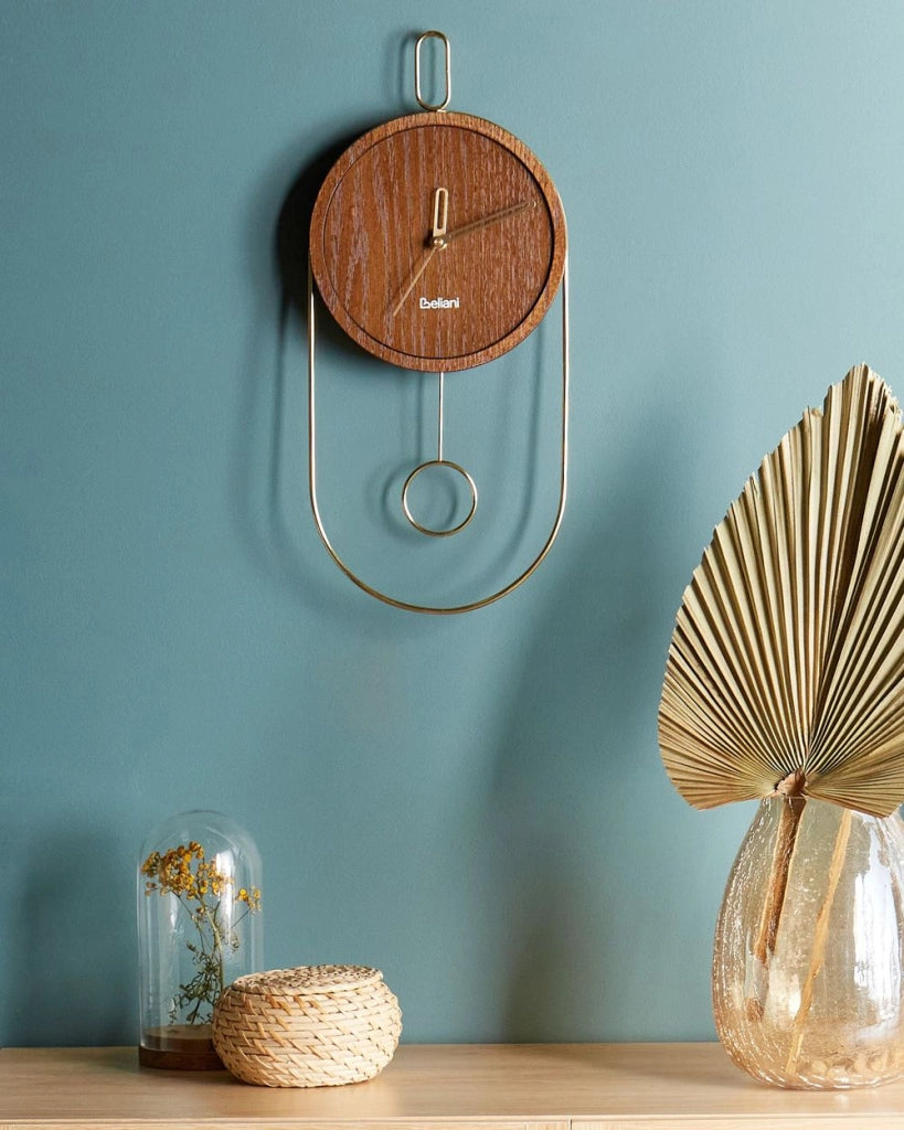 Orologio da parete in metallo MDF legno scuro 20 x 45 cm Design senza numeri Pendolo Decorazione per il soggiorno
