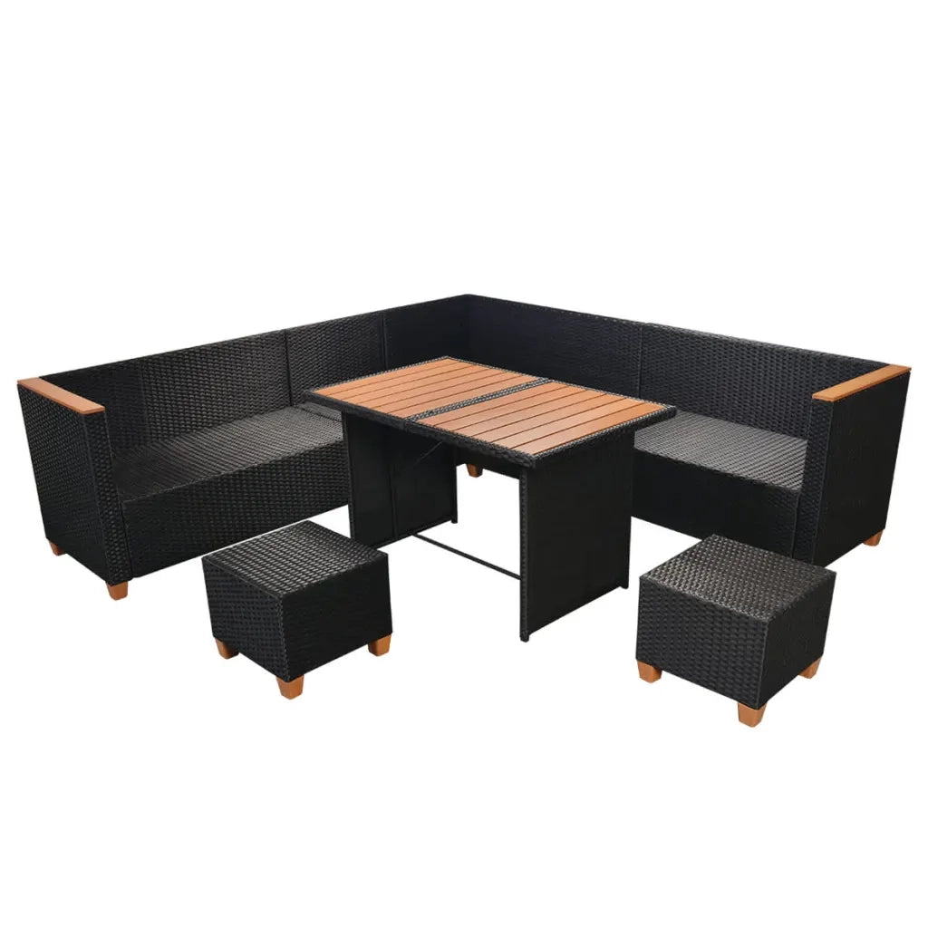 Set Divani da Giardino 7 pz con Cuscini in Polyrattan Nero cod mxl 35067