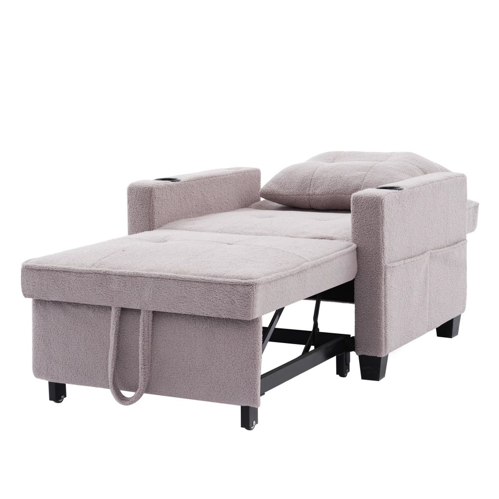 Poltrona letto 3 in 1 con USB; portabicchieri e tasca laterale in legno e metallo grigio