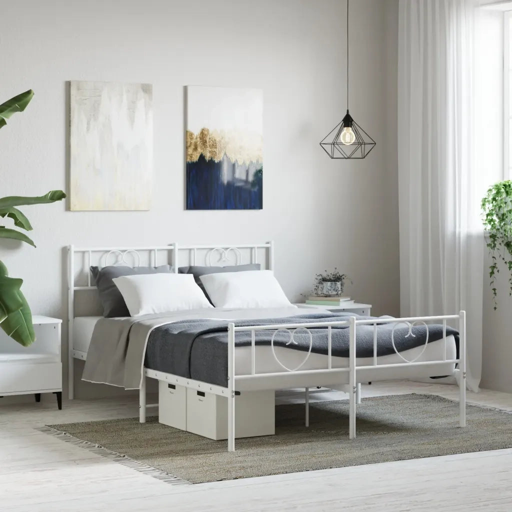 Letto matrimoniale | Letto per adulti | Giroletto con Testiera e Pediera Metallo Bianco 140x190 cm