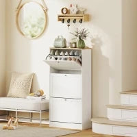 Scarpiera Salvaspazio a 3 Cassetti con Ripiani Regolabili su 2 Livelli, in Legno, 60x23.5x115 cm, Bianco