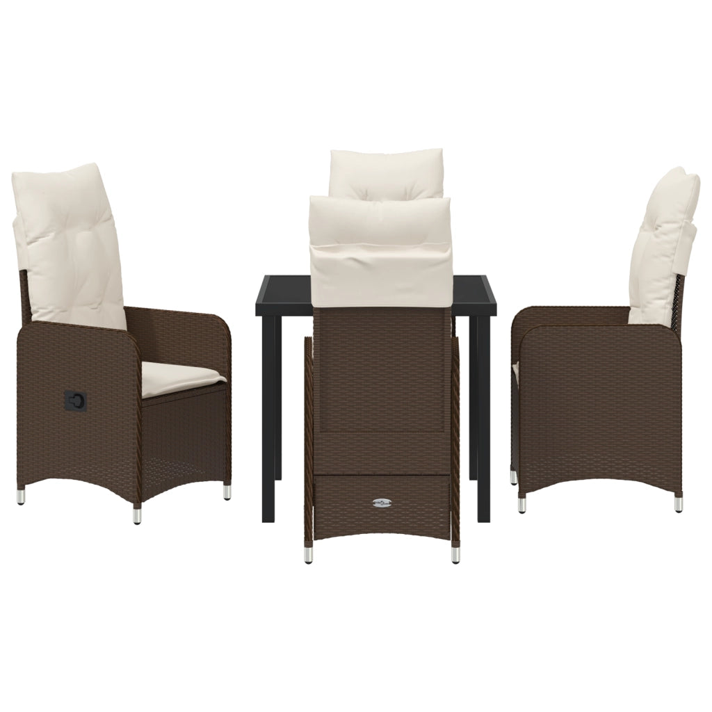 Set da Pranzo da Giardino a 5 Pezzi con Cuscini Marrone Polyrattan